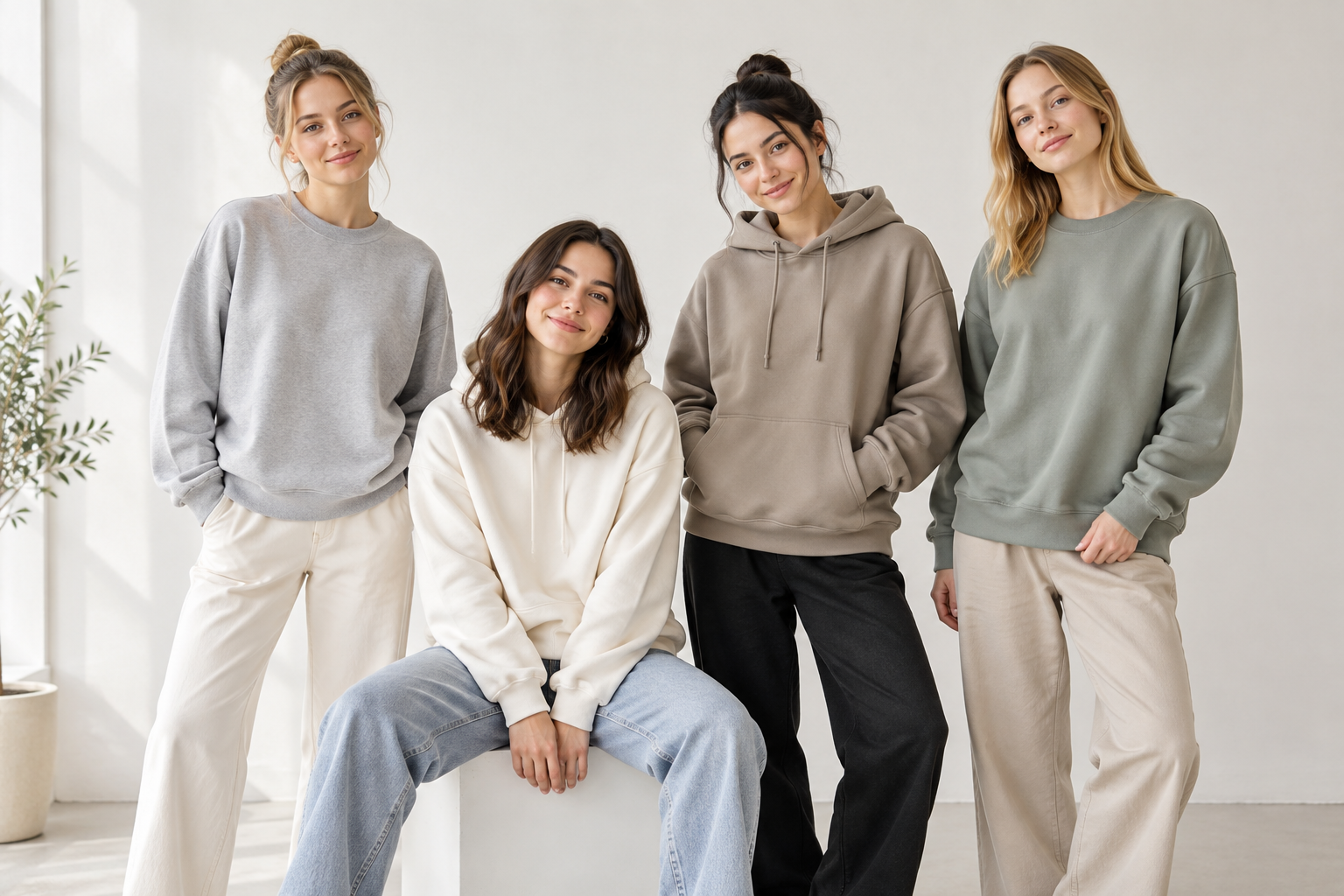 Farklı renklerde kadın sweatshirt ve hoodie modelleri